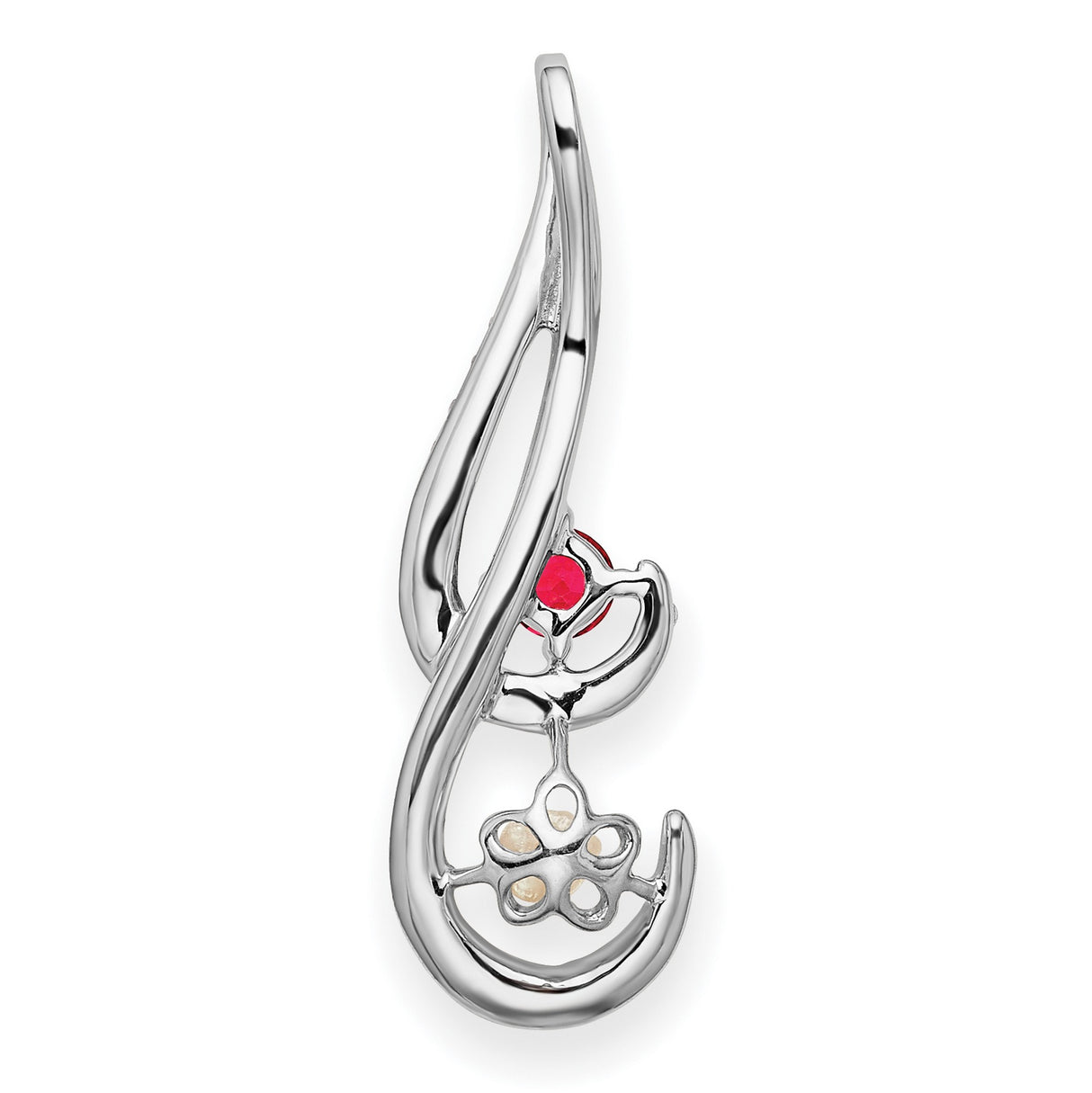 14k White Gold Pendant with Ruby and Diamond Accents in Swirl Design