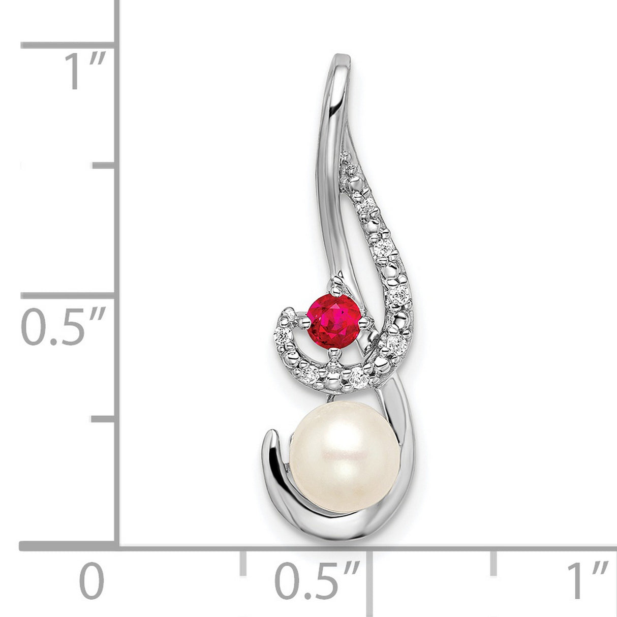 14k White Gold Pendant with Ruby and Diamond Accents in Swirl Design