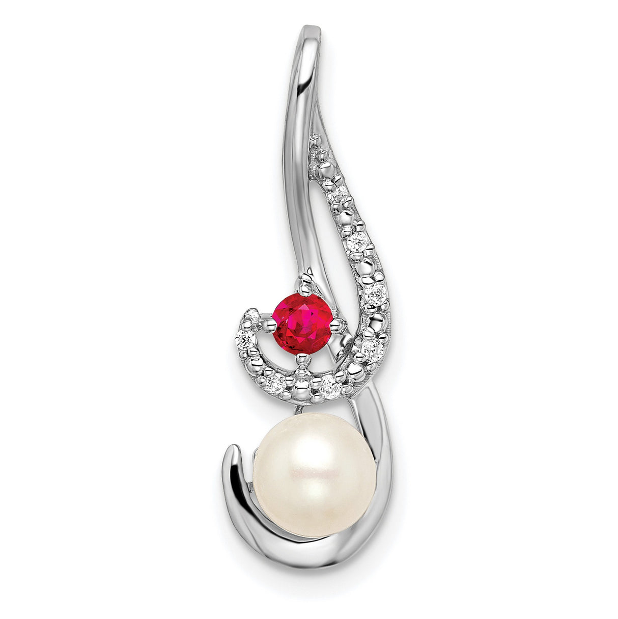 14k White Gold Pendant with Ruby and Diamond Accents in Swirl Design