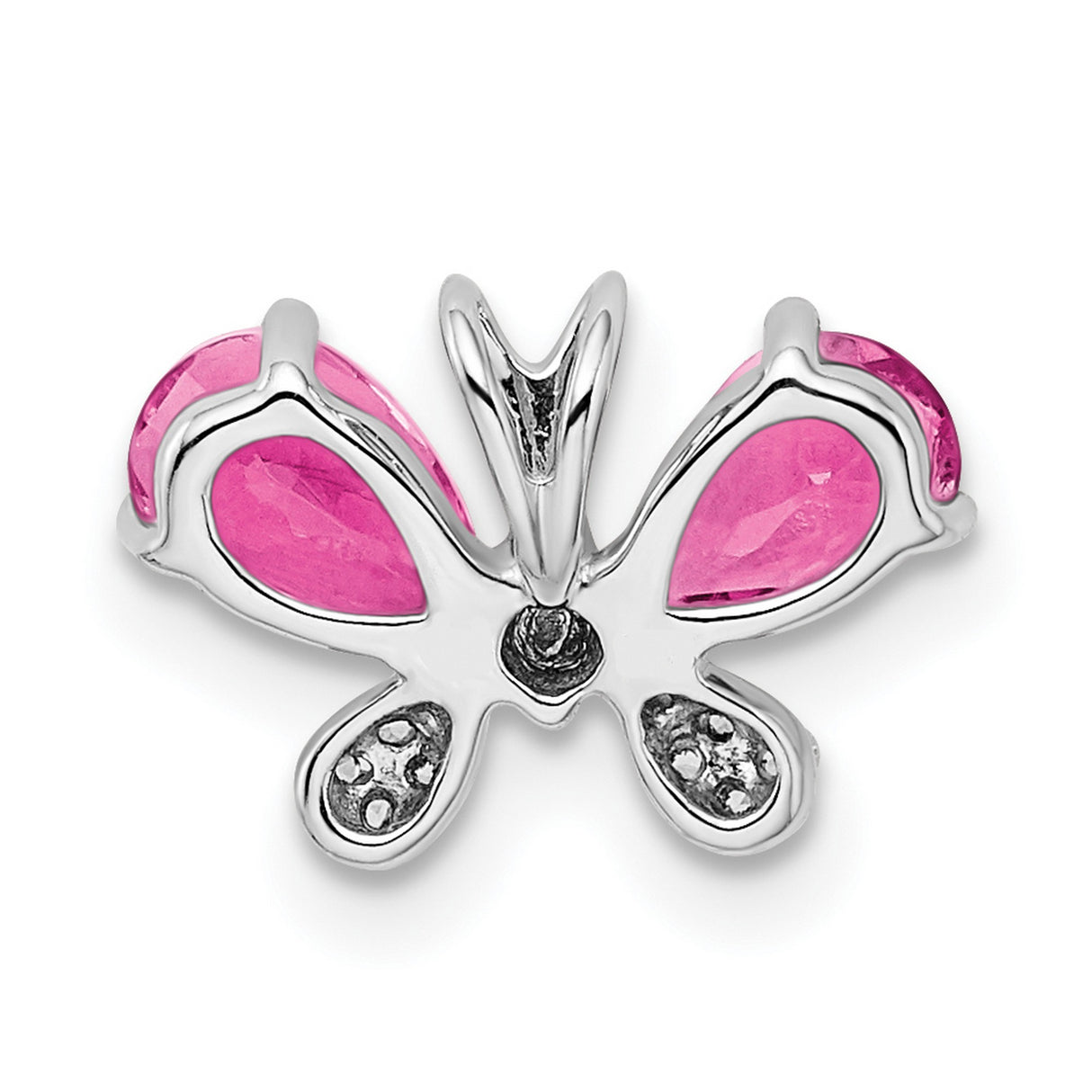 14k White Gold Butterfly Pendant with Pink Tourmaline and Diamond Accents
