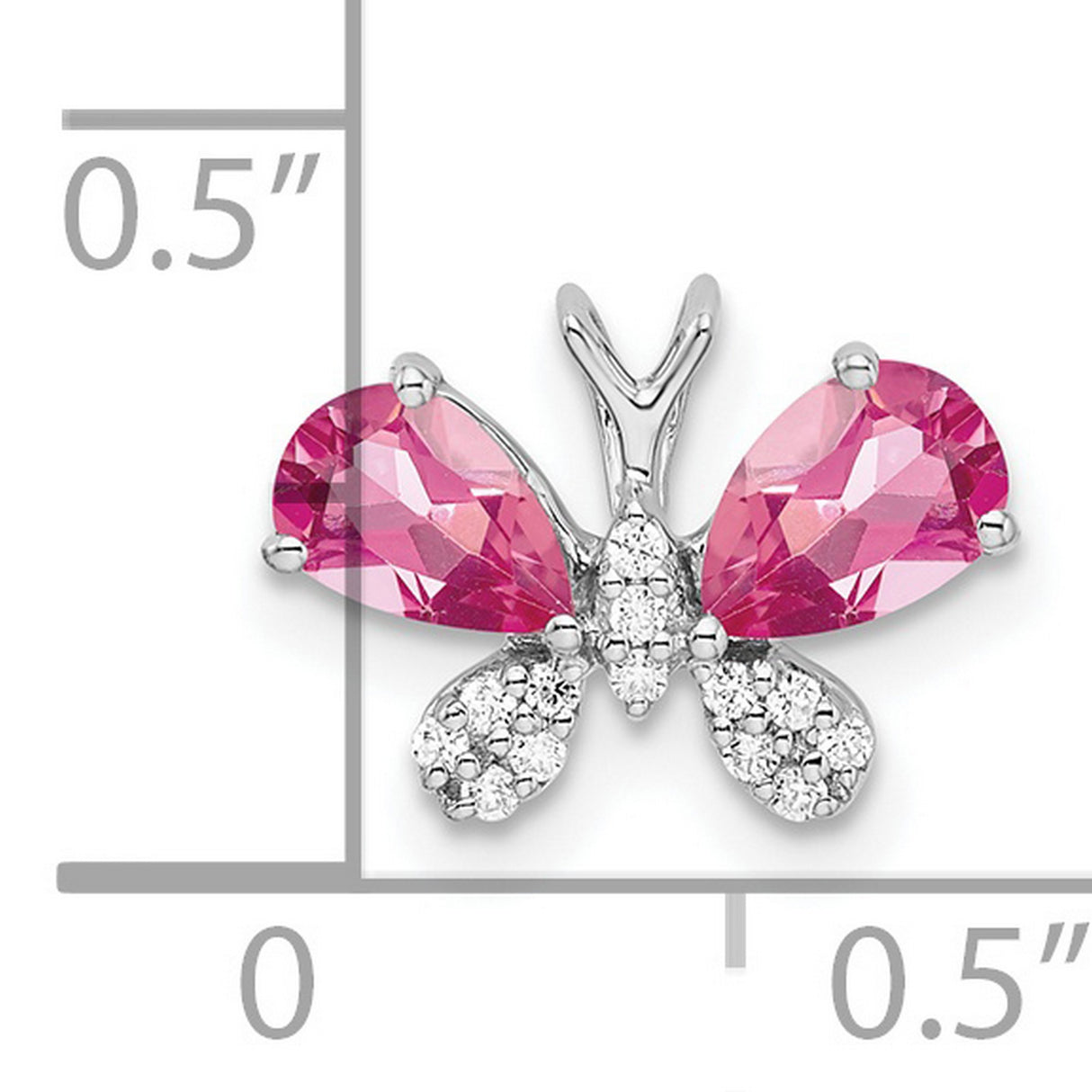 14k White Gold Butterfly Pendant with Pink Tourmaline and Diamond Accents