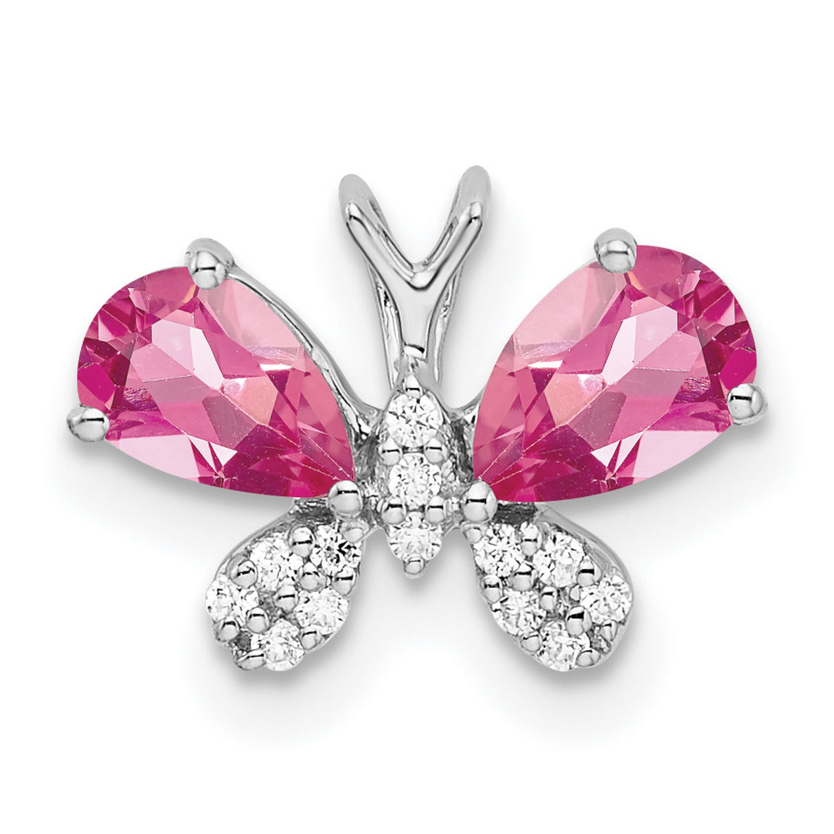 14k White Gold Butterfly Pendant with Pink Tourmaline and Diamond Accents