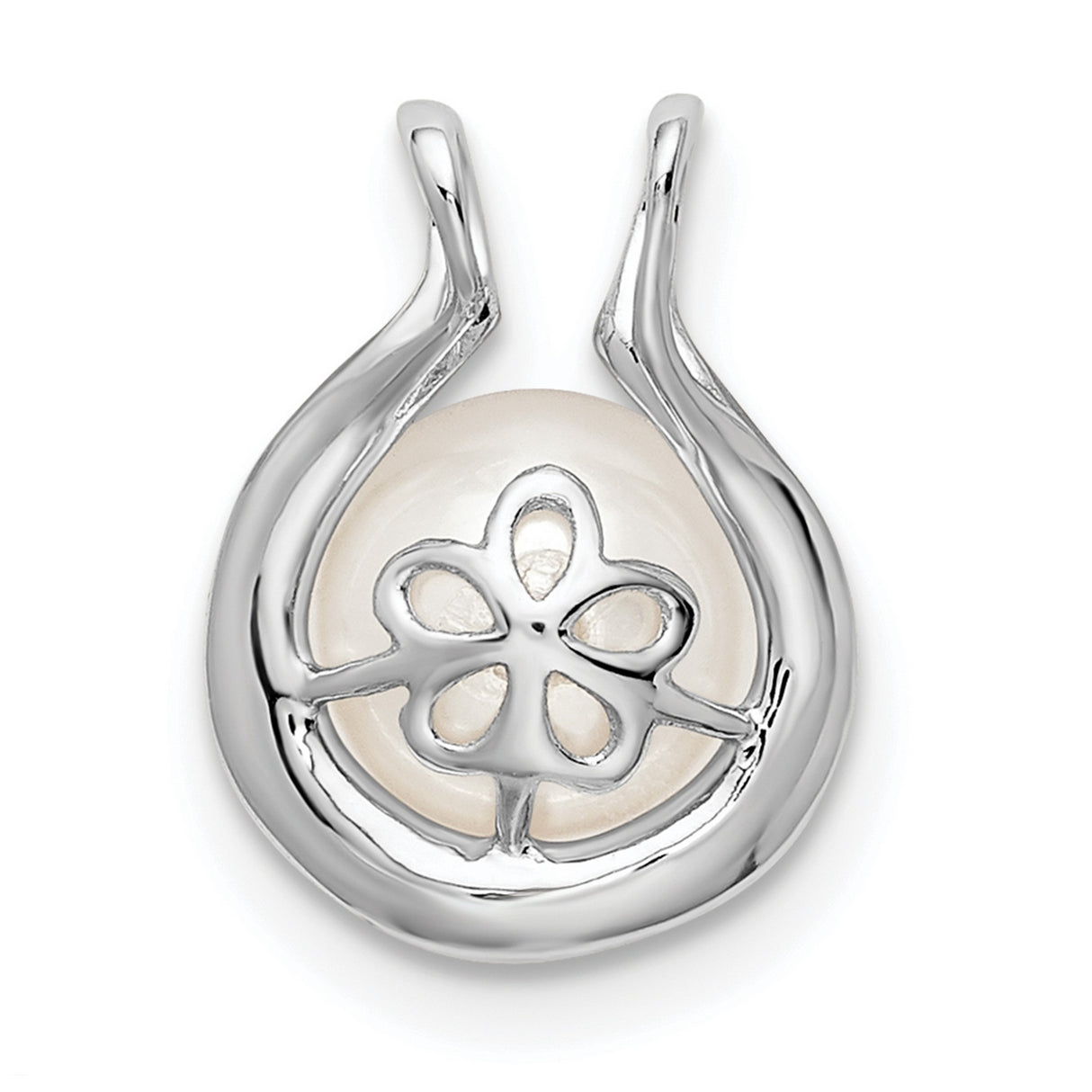 14k White Gold Pendant with Cultured Pearl and Diamond Accents, Horseshoe Design