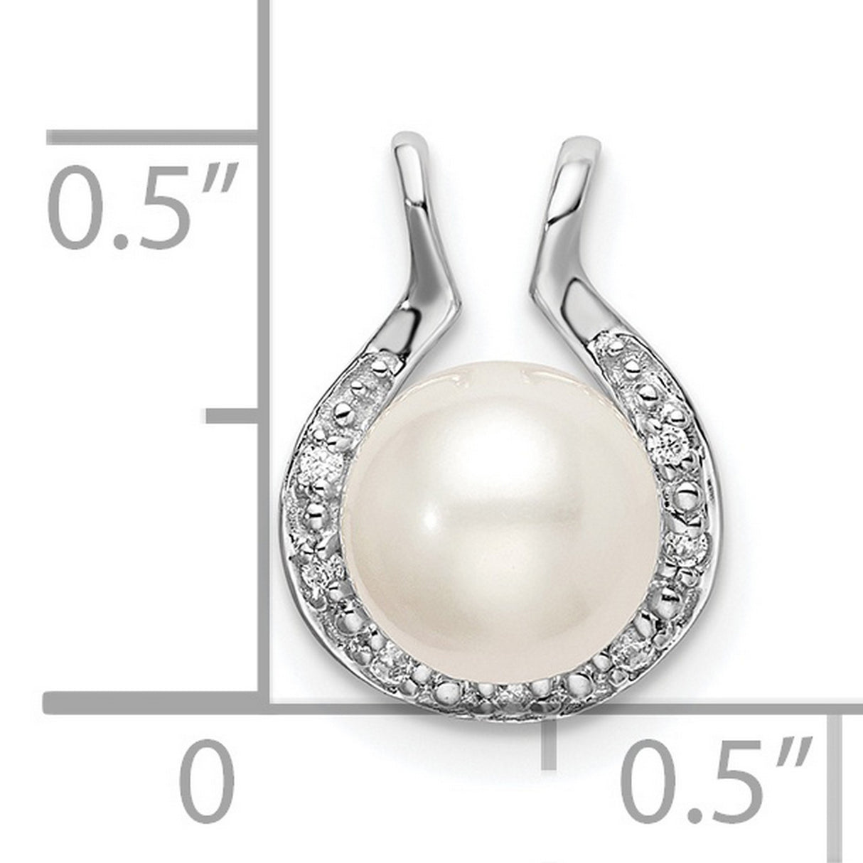14k White Gold Pendant with Cultured Pearl and Diamond Accents, Horseshoe Design