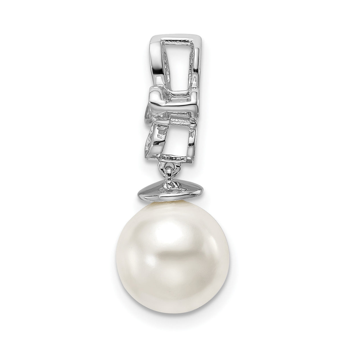 14k White Gold Pendant with Cultured Pearl Drop and Diamond Accent Floral Design