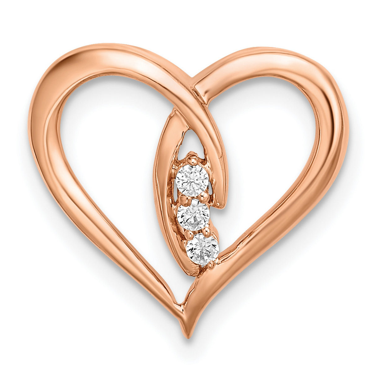 14k Rose Gold Heart Pendant with Diamond Accents, Open Heart Charm Design for Women