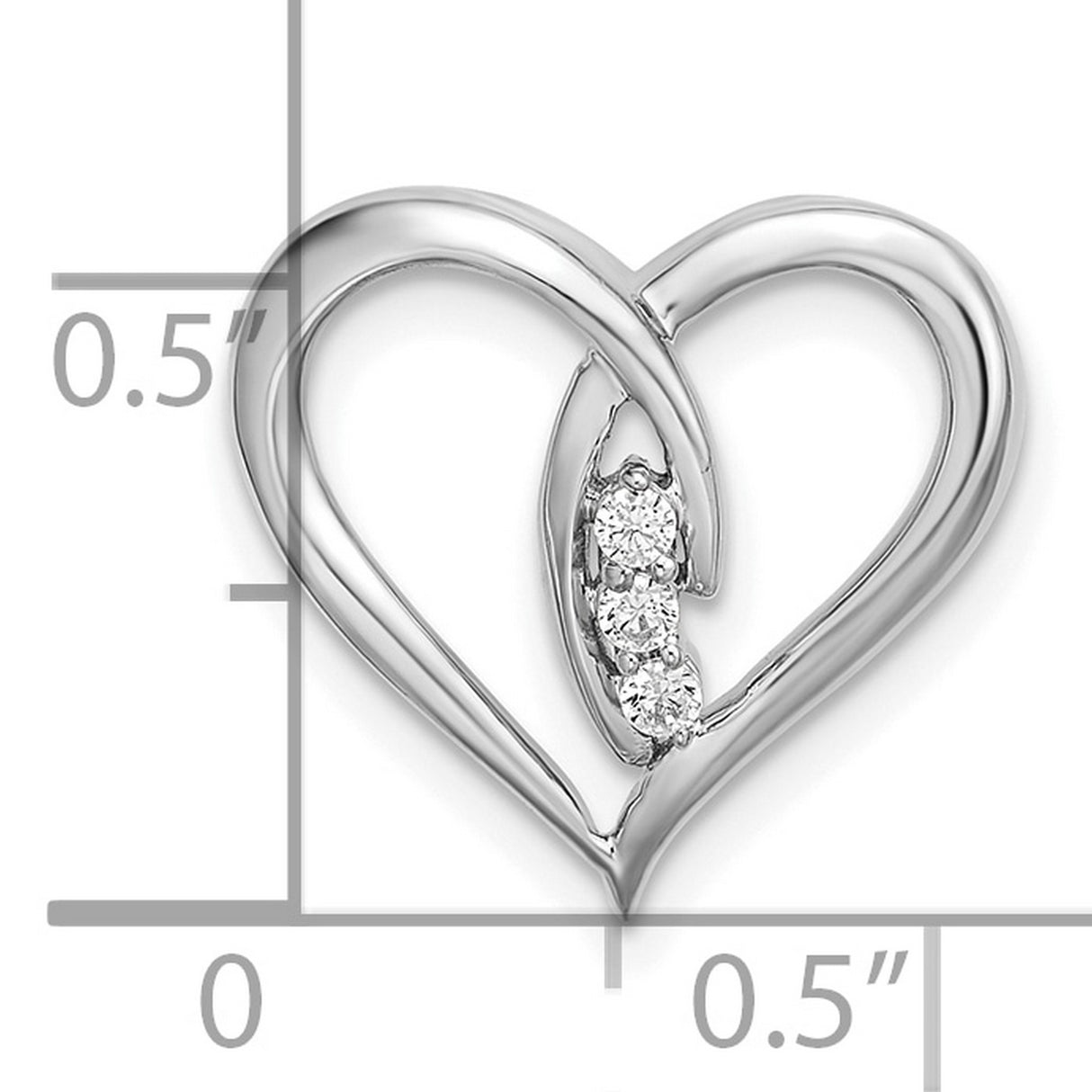 Diamond Polished Heart Chain Slide Charm Pendant in Real 14k White Gold