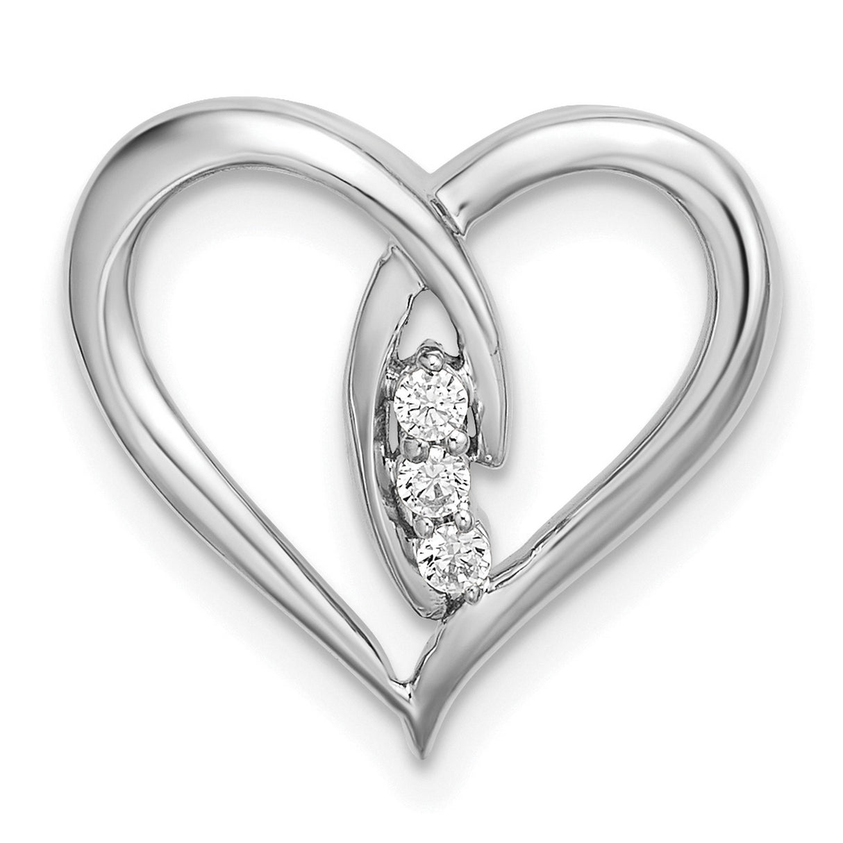 Diamond Polished Heart Chain Slide Charm Pendant in Real 14k White Gold