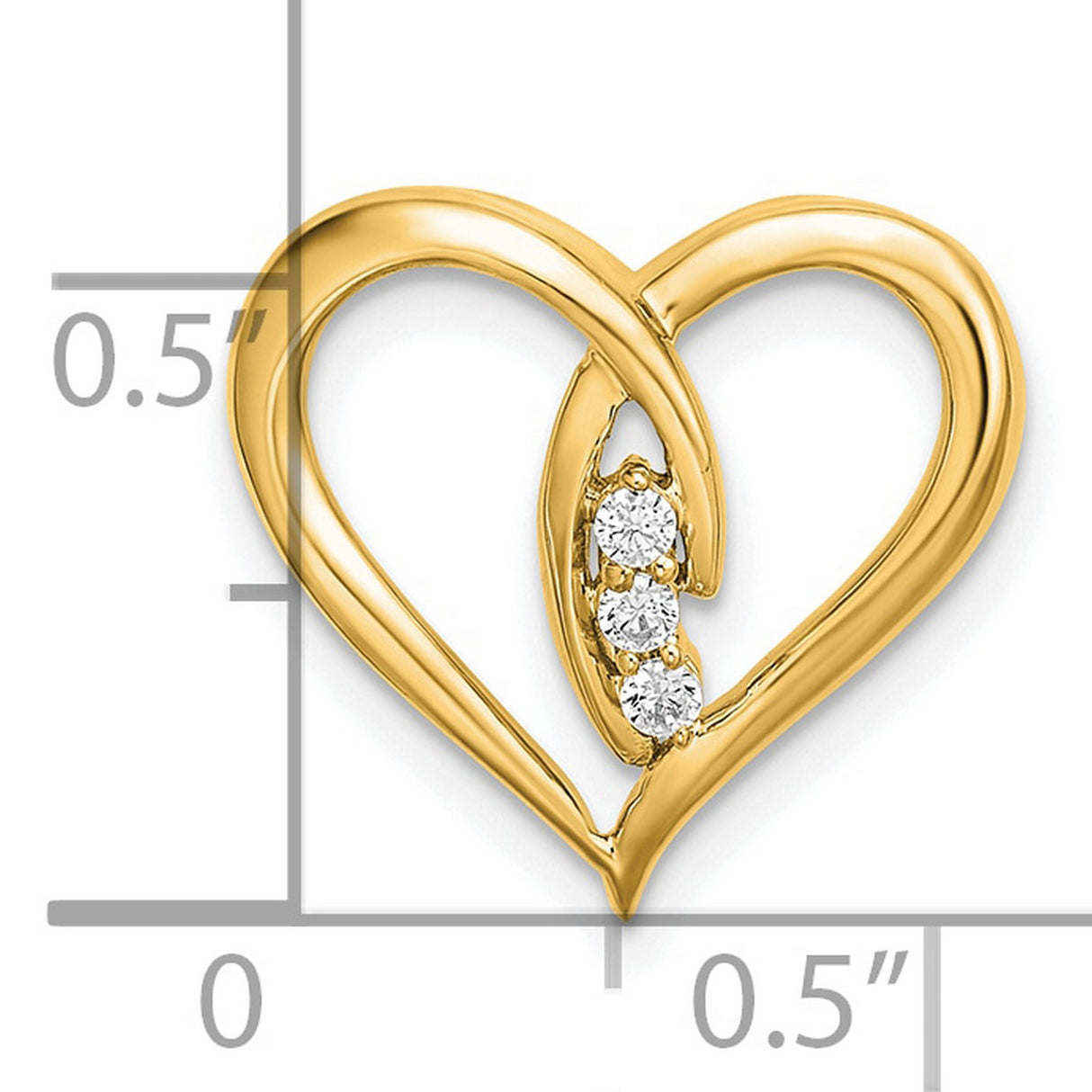 Diamond Polished Heart Chain Slide Charm Pendant in Real 14k Yellow Gold