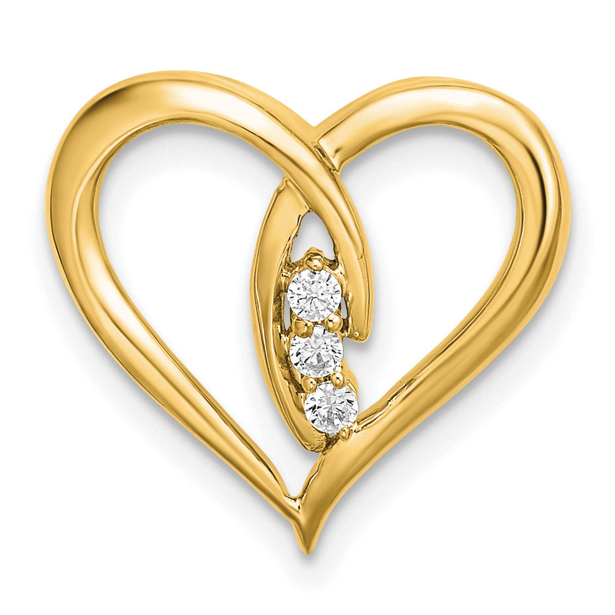 Diamond Polished Heart Chain Slide Charm Pendant in Real 14k Yellow Gold
