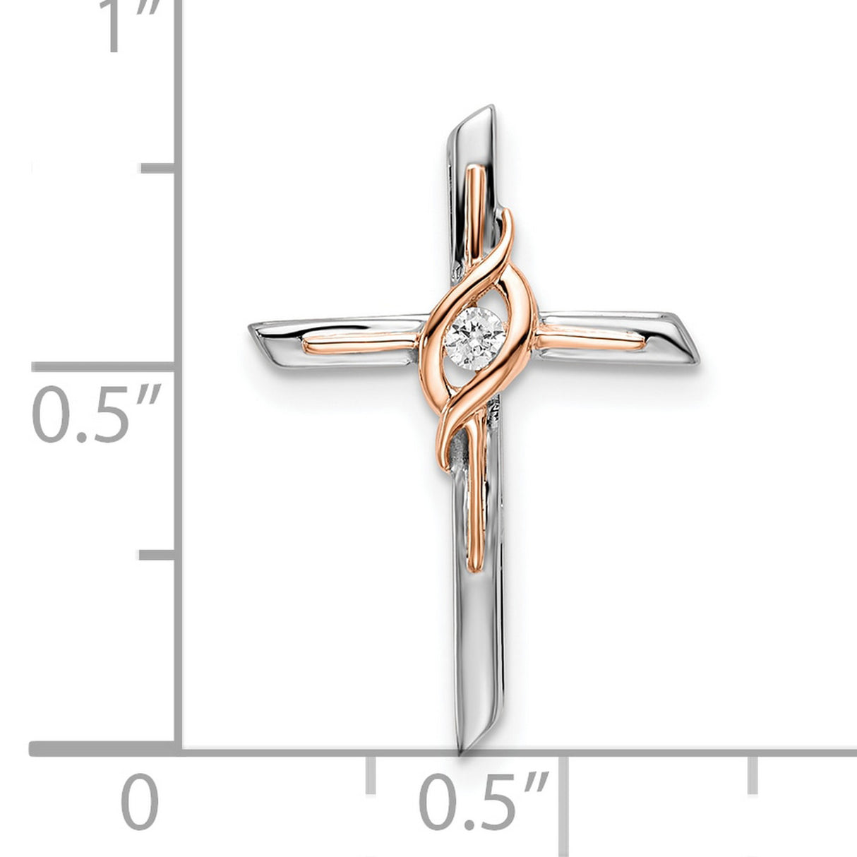 10k Two-Tone Gold Cross Pendant with Beveled Edge and Rose Overlay Religious Design