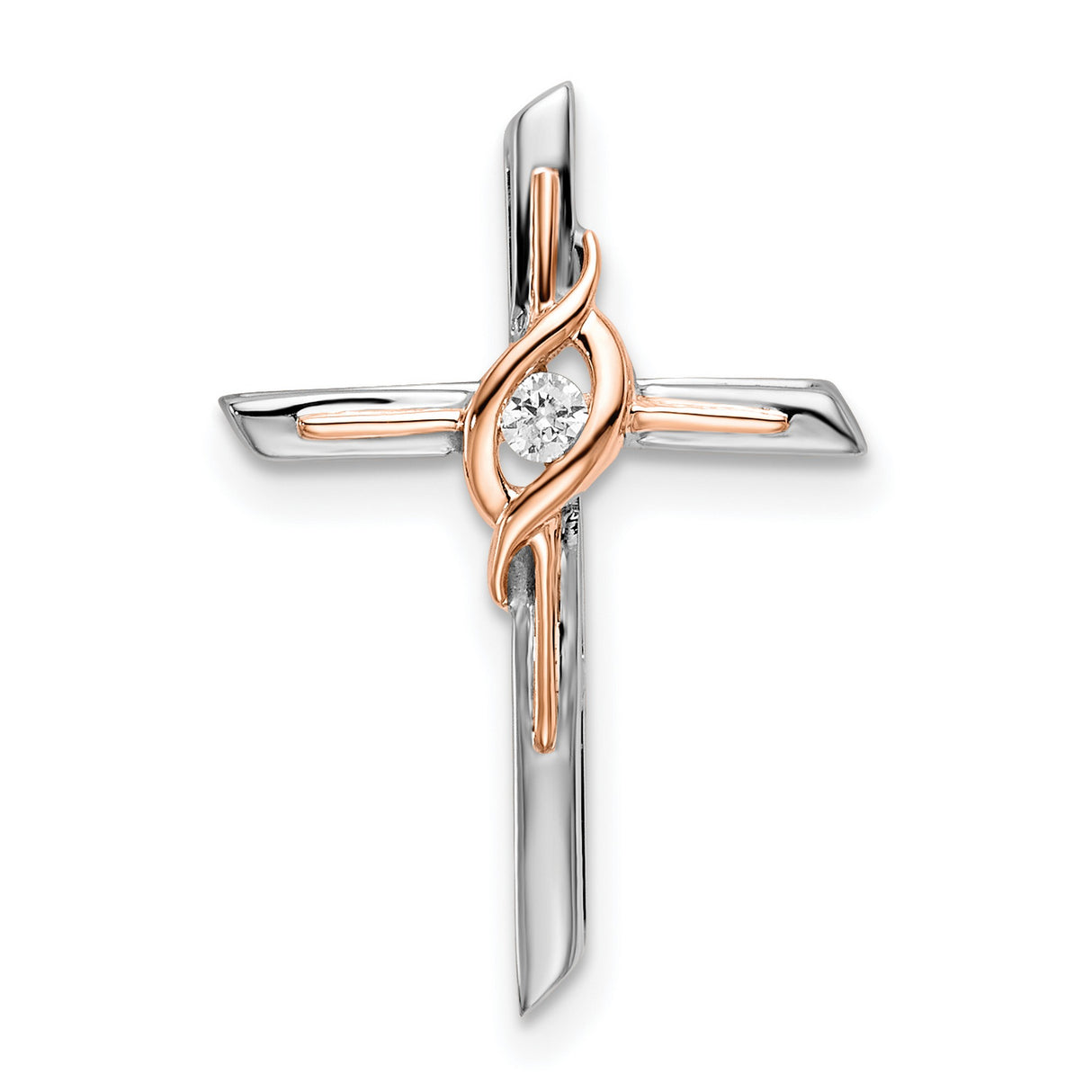14k Two-Tone Gold Cross Pendant with Diamond Accents, Modern Sleek Design