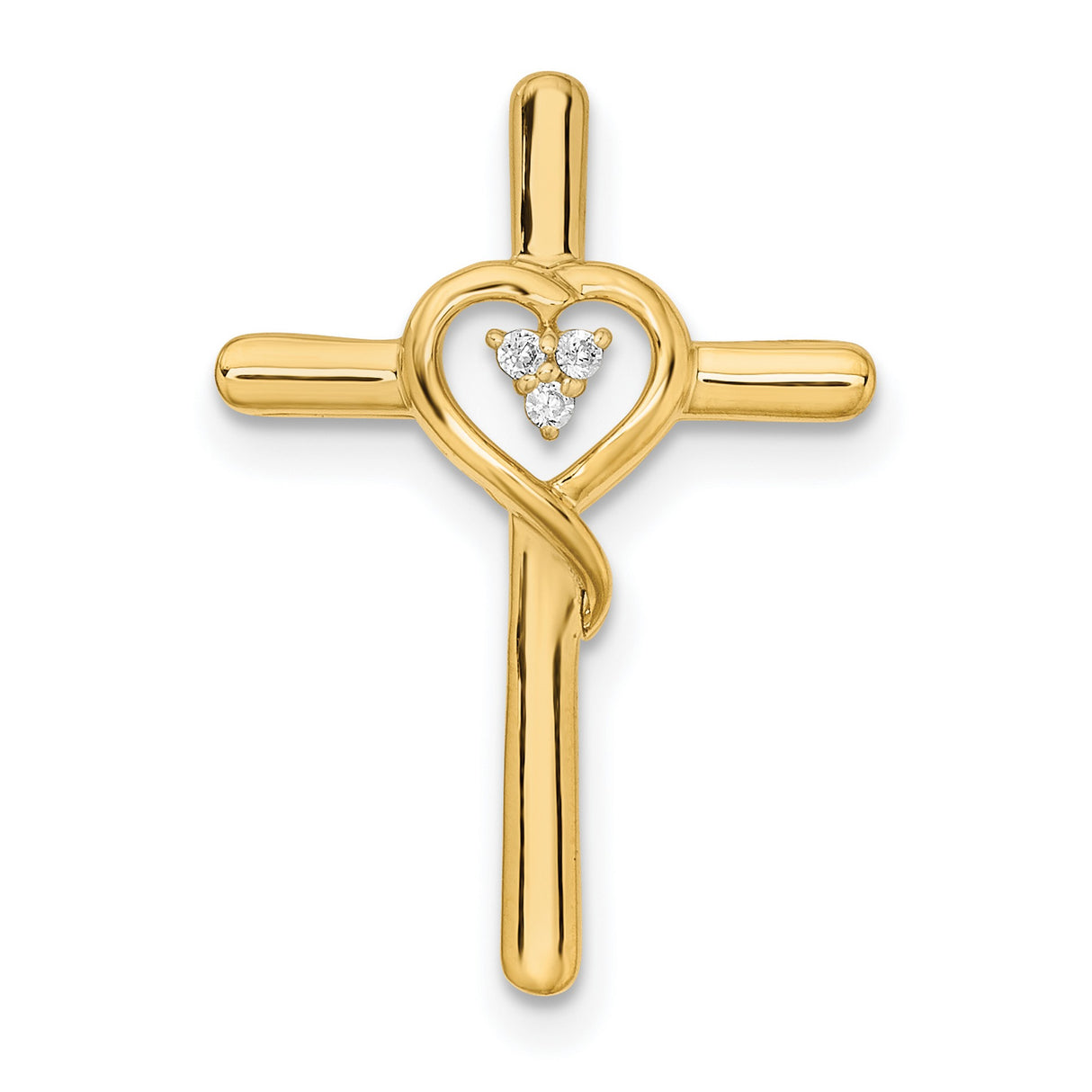 14k Yellow Gold Cross Pendant with Diamond Accent, Classic Christian Religious Jewelry