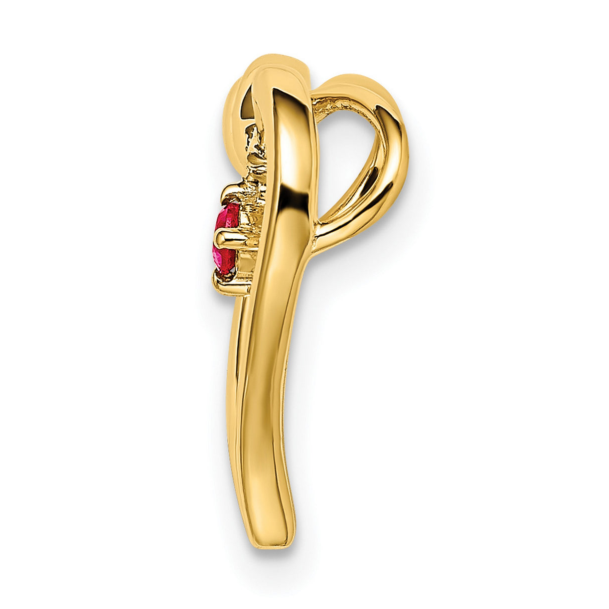 14k Yellow Gold Open Heart Pendant with Ruby Accent , Romantic Charm for Women