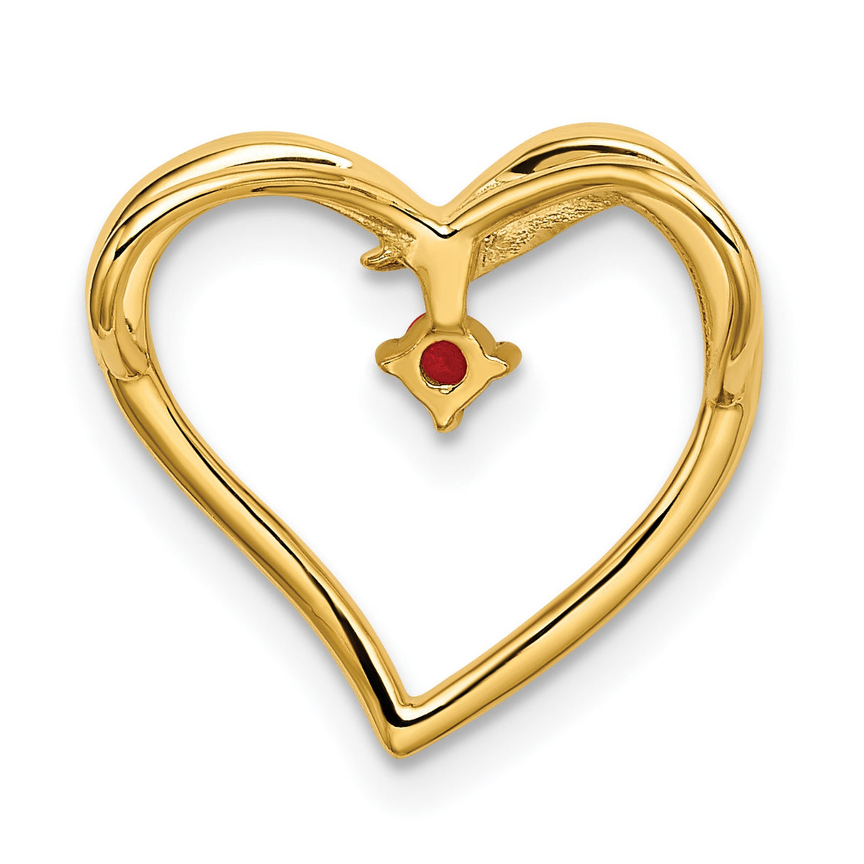 14k Yellow Gold Open Heart Pendant with Ruby Accent , Romantic Charm for Women