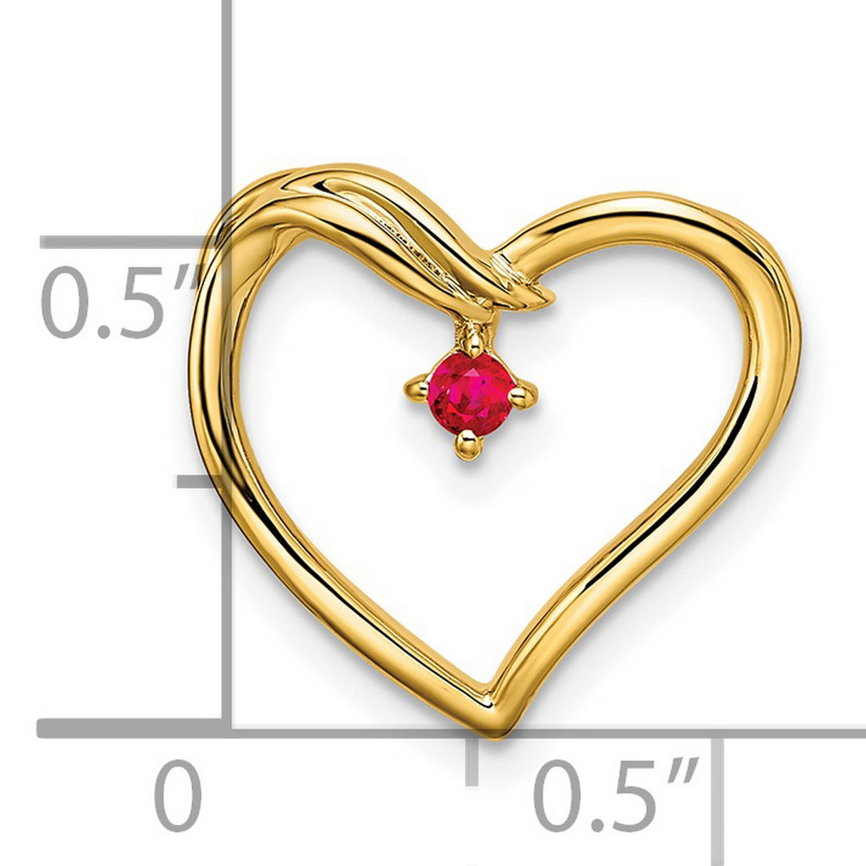 14k Yellow Gold Open Heart Pendant with Ruby Accent , Romantic Charm for Women