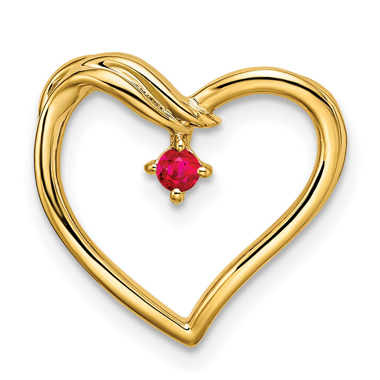 14k Yellow Gold Open Heart Pendant with Ruby Accent , Romantic Charm for Women