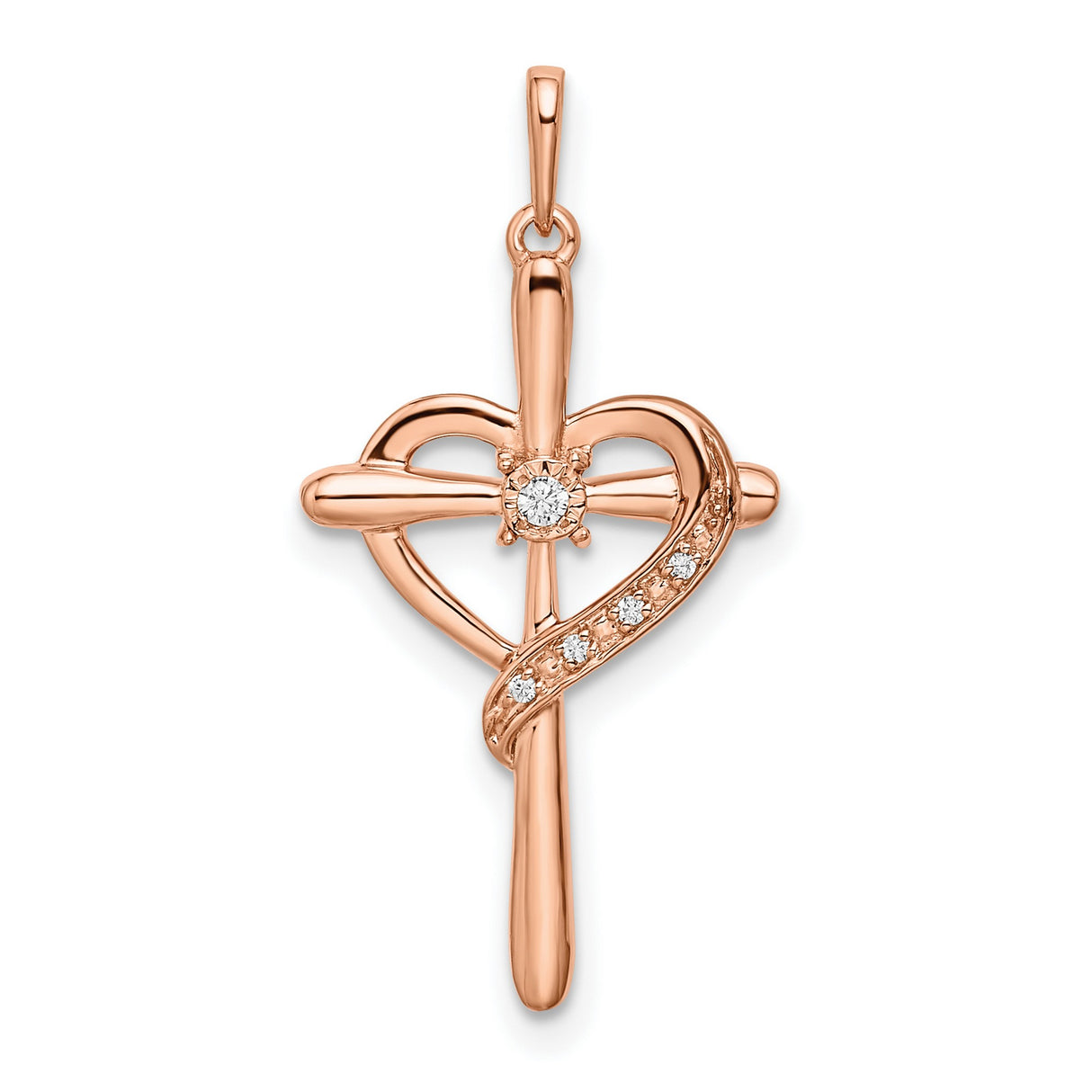 10k Rose Gold Cross Pendant with Diamond Accent, Modern Spiritual Jewelry for Men and Women