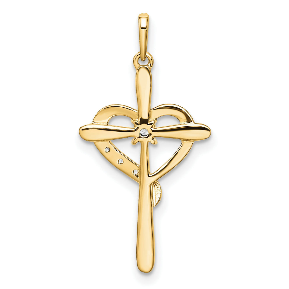 14k Rose Gold Diamond Cross Pendant with Heart Symbol, Religious Spiritual Design