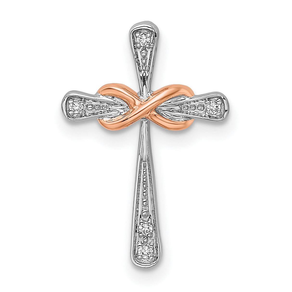 14k Two-Tone Gold Infinity Cross Pendant with Diamond Accent, Modern Spiritual Design
