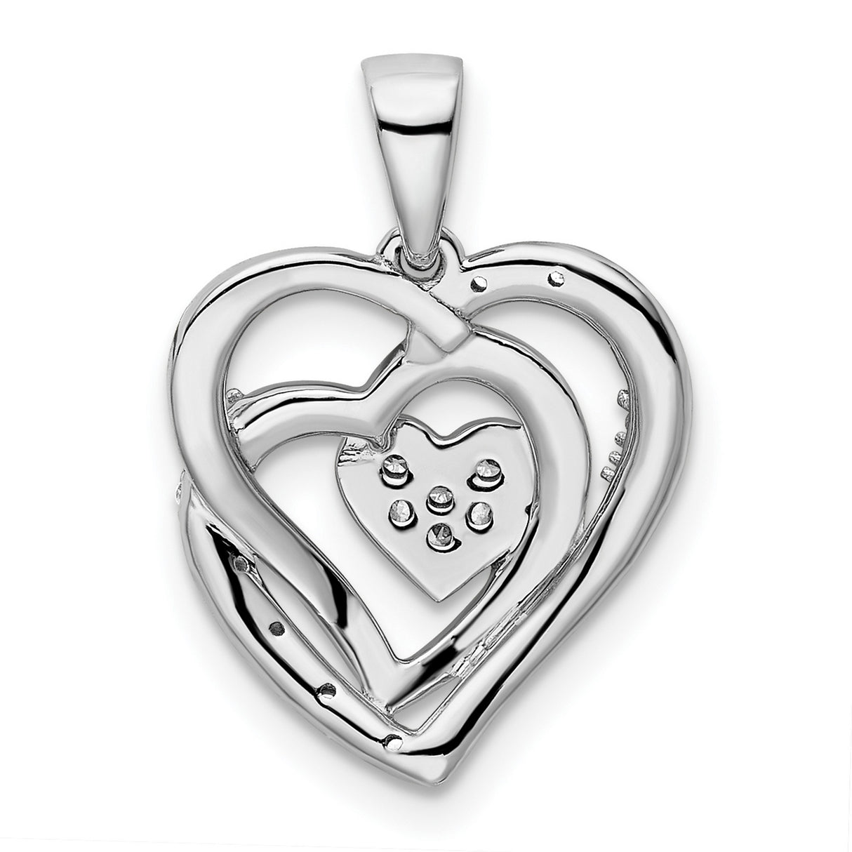 14k White Gold Heart Pendant with Layered Open Hearts and Diamond Accents for Women