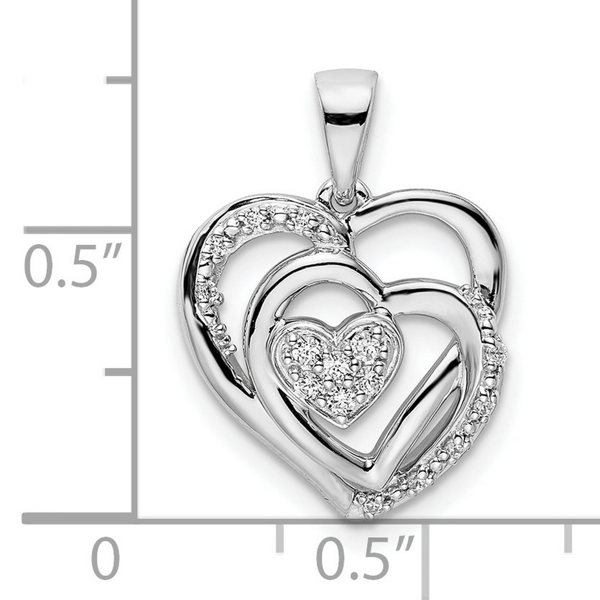 14k White Gold Heart Pendant with Layered Open Hearts and Diamond Accents for Women
