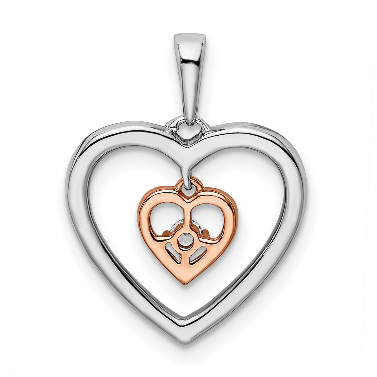 14k Two-Tone Gold Heart Pendant with Diamond Center and Open Frame Design for Women