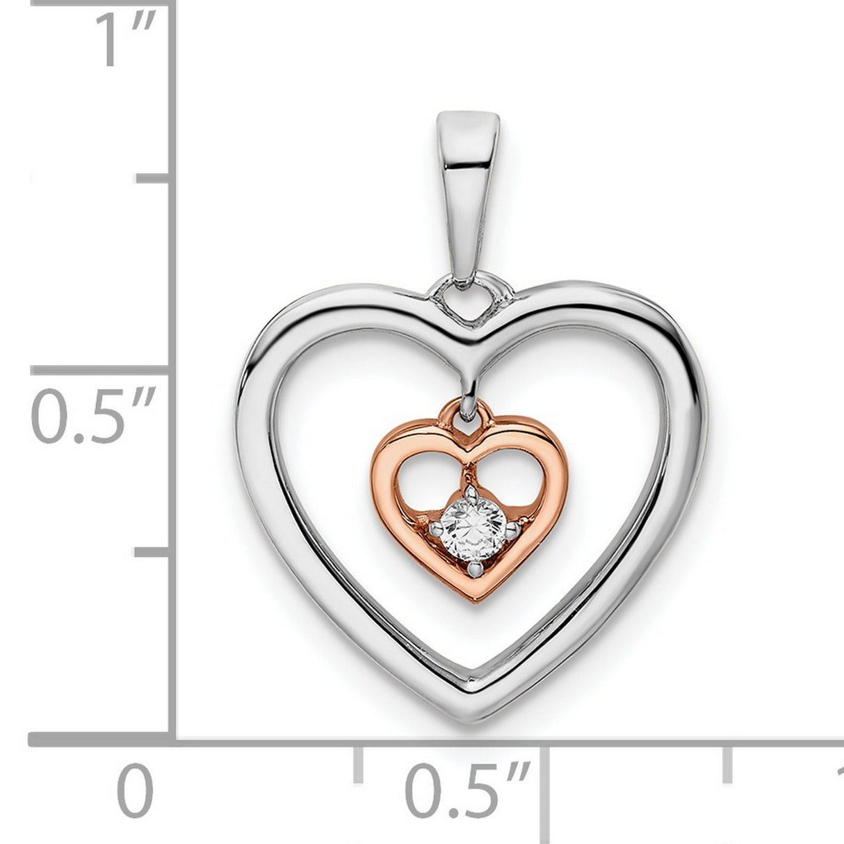 14k Two-Tone Gold Heart Pendant with Diamond Center and Open Frame Design for Women