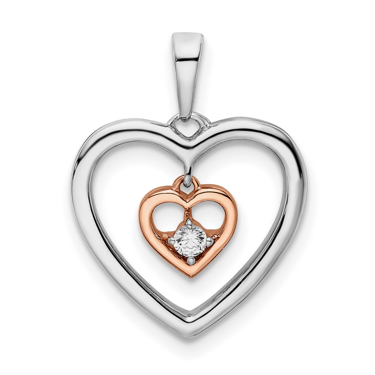 14k Two-Tone Gold Heart Pendant with Diamond Center and Open Frame Design for Women