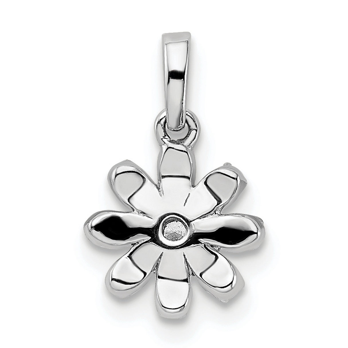 14k White Gold Flower Pendant with Round Cut Diamonds, Daisy-Inspired Floral Design