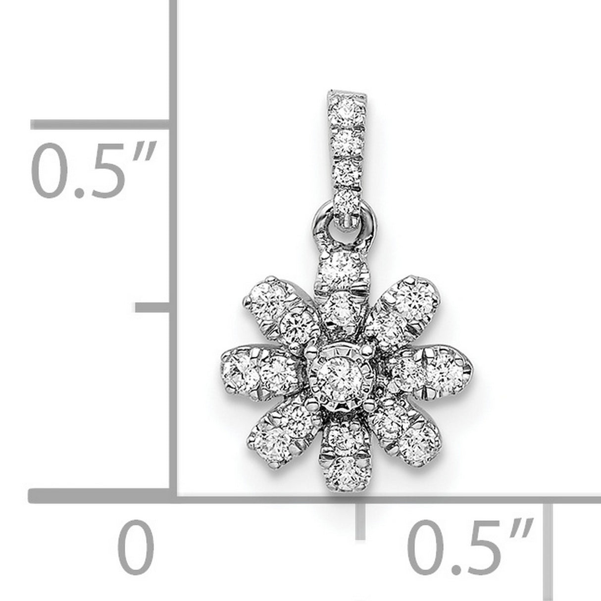 14k White Gold Flower Pendant with Round Cut Diamonds, Daisy-Inspired Floral Design