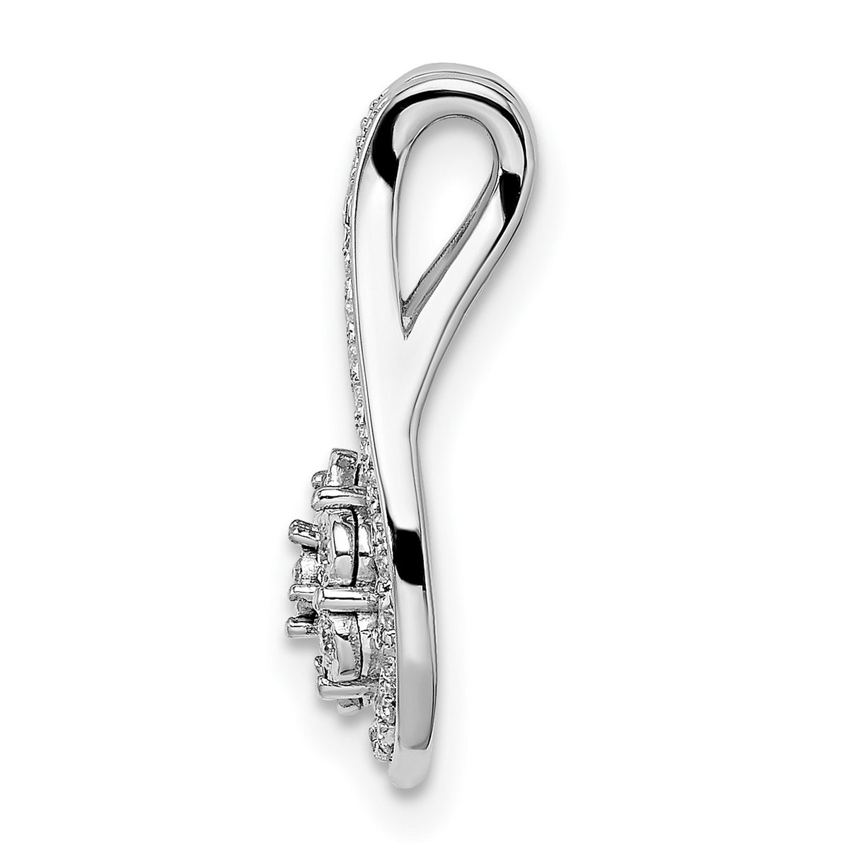 14k White Gold Teardrop Pendant with Diamond Floral Cluster and Pavé Accents for Women
