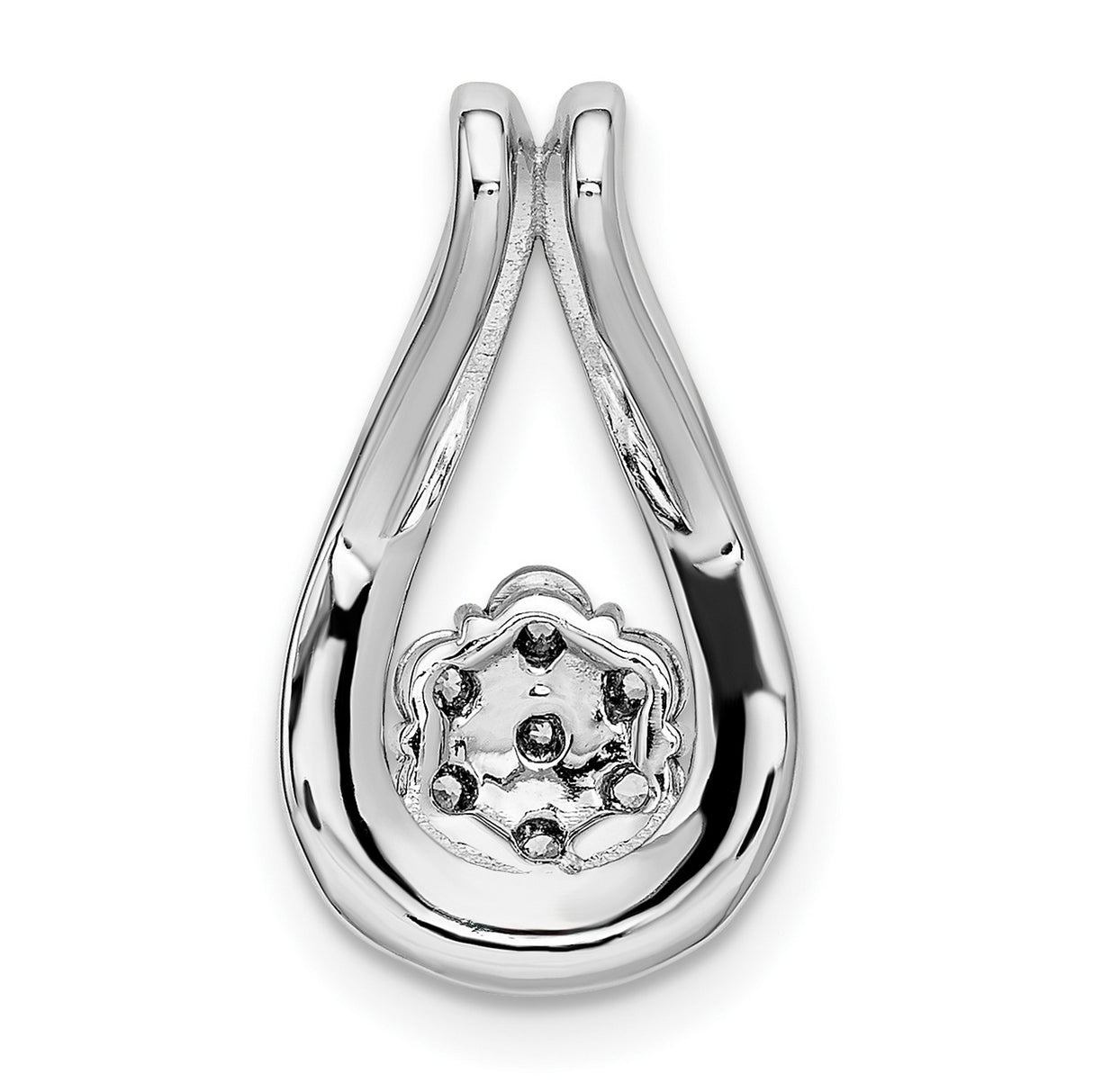 14k White Gold Teardrop Pendant with Diamond Floral Cluster and Pavé Accents for Women