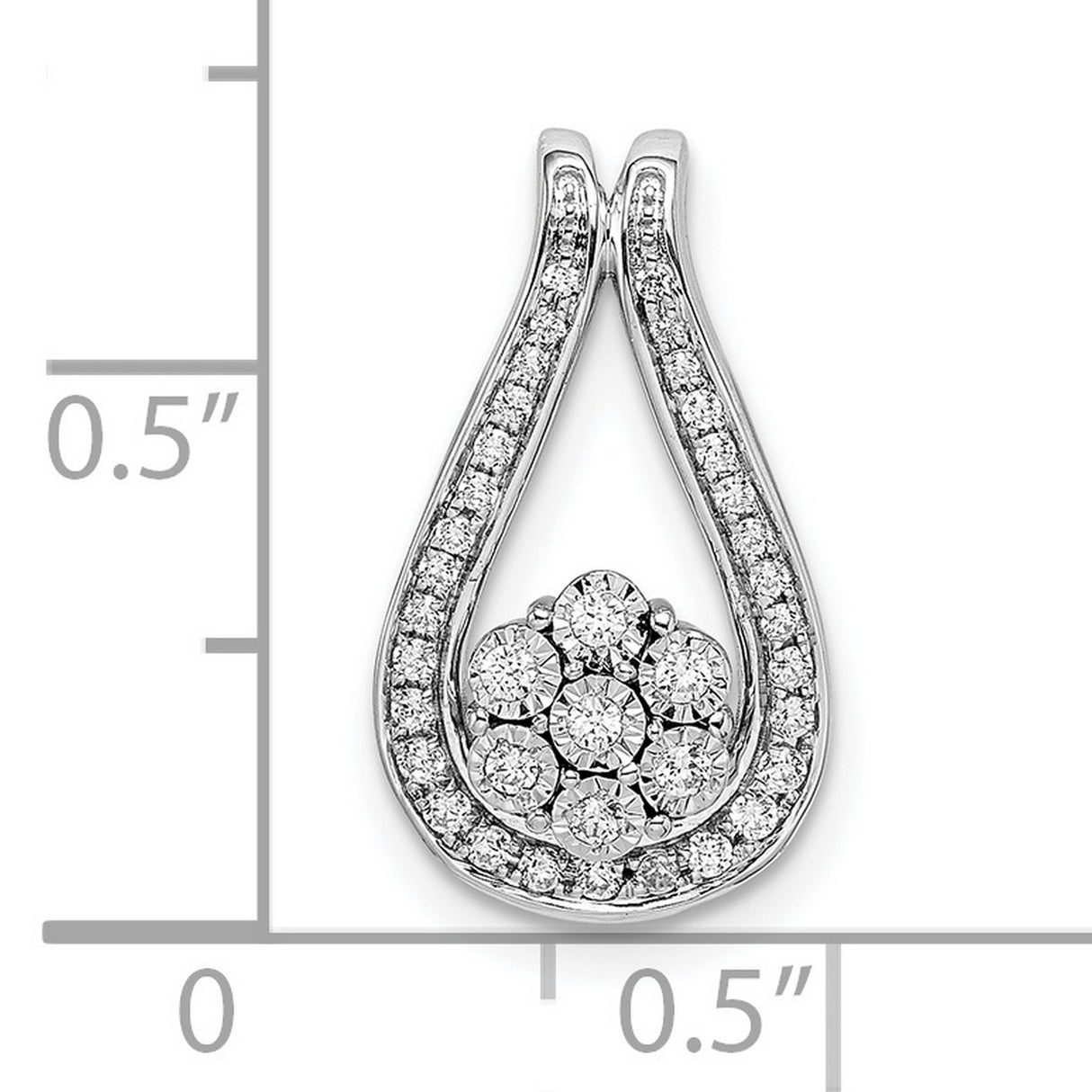 14k White Gold Teardrop Pendant with Diamond Floral Cluster and Pavé Accents for Women