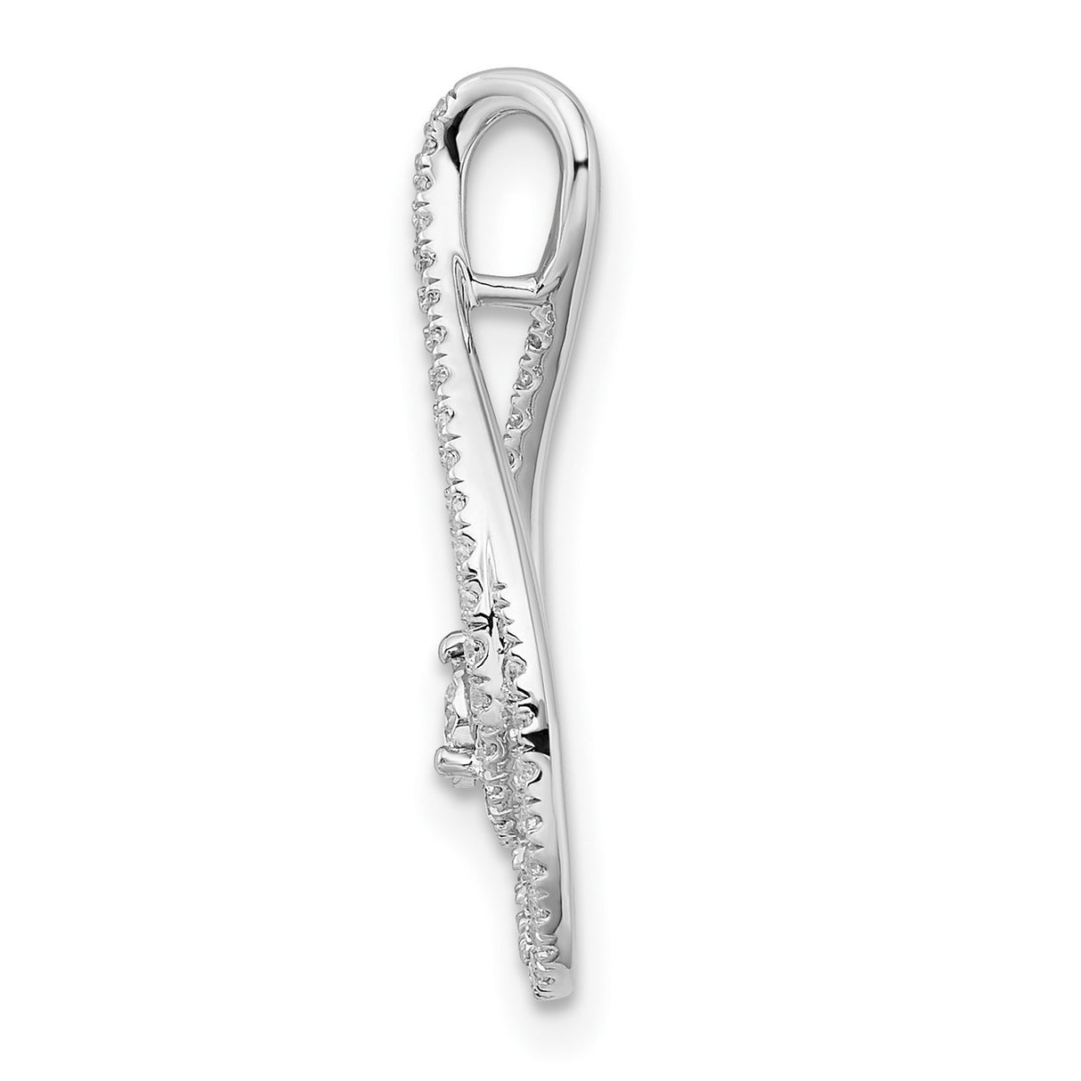 14k White Gold Teardrop Pendant with Double Infinity Loops and Diamond Solitaire