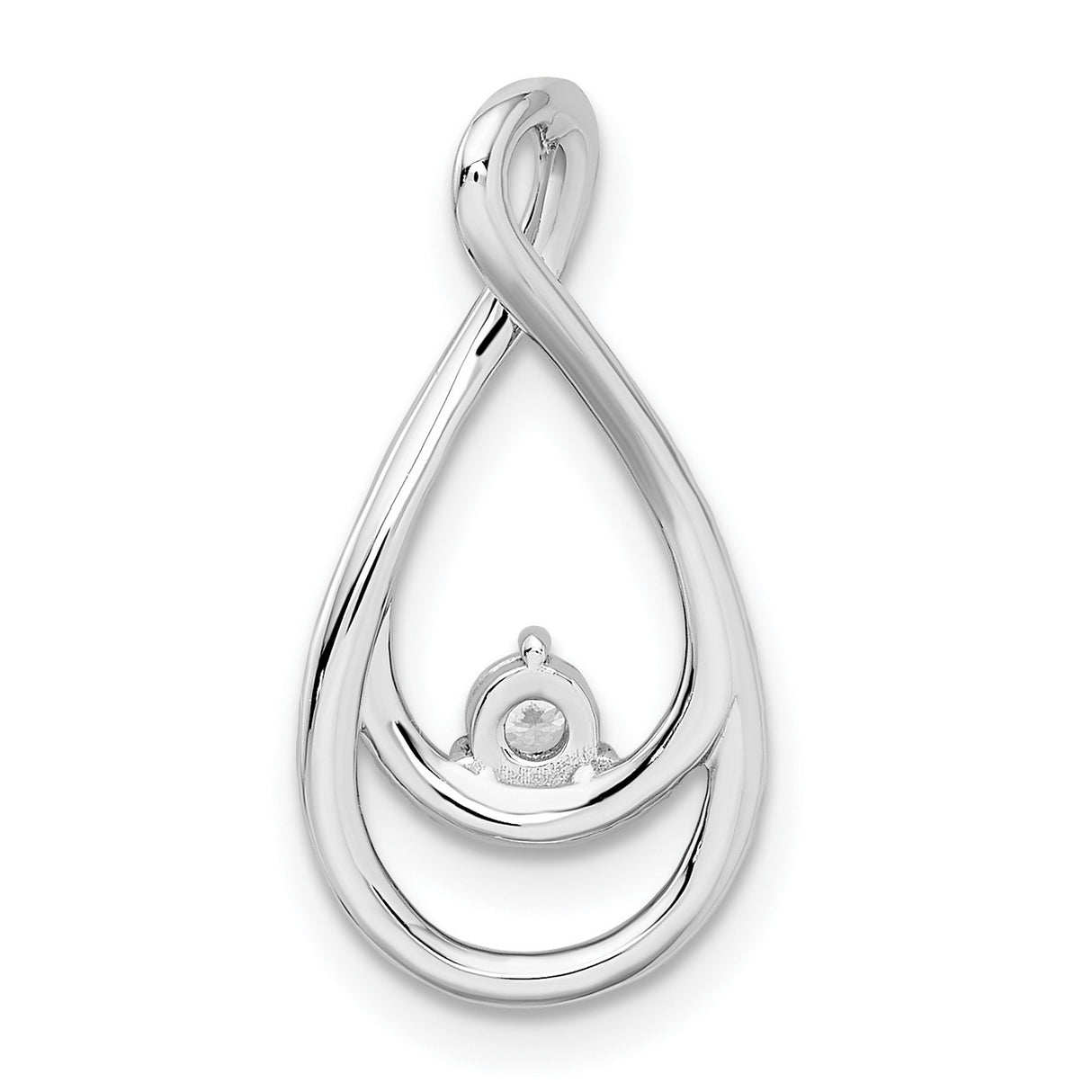 14k White Gold Teardrop Pendant with Double Infinity Loops and Diamond Solitaire