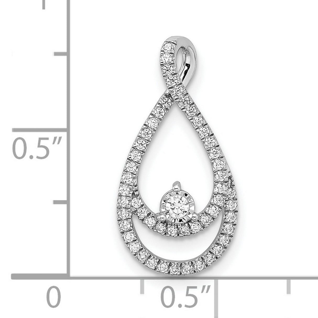 14k White Gold Teardrop Pendant with Double Infinity Loops and Diamond Solitaire