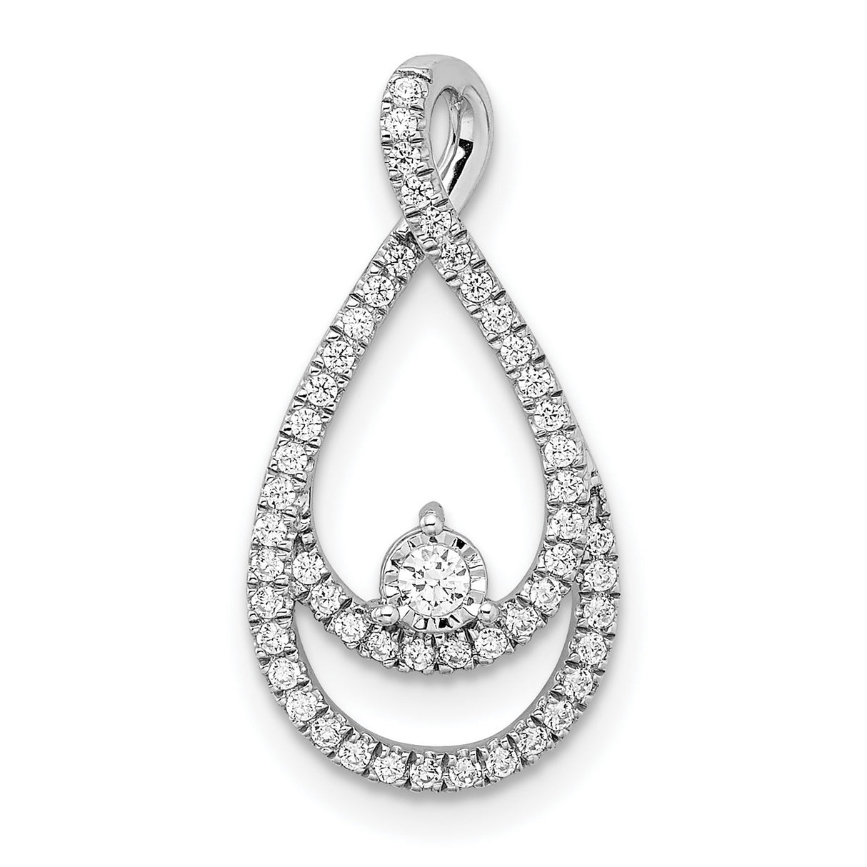 14k White Gold Teardrop Pendant with Double Infinity Loops and Diamond Solitaire