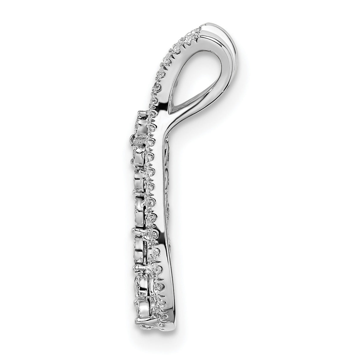 14k White Gold Teardrop Pendant with Diamond Accents, Open Loop Chain Slide Design