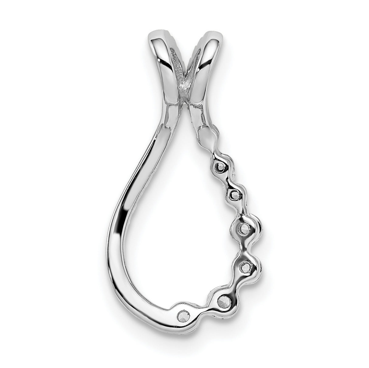 14k White Gold Teardrop Pendant with Diamond Accents, Open Loop Chain Slide Design