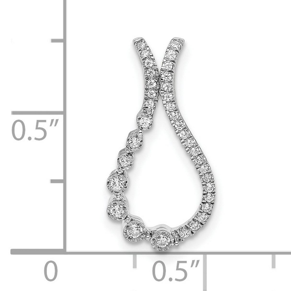 14k White Gold Teardrop Pendant with Diamond Accents, Open Loop Chain Slide Design