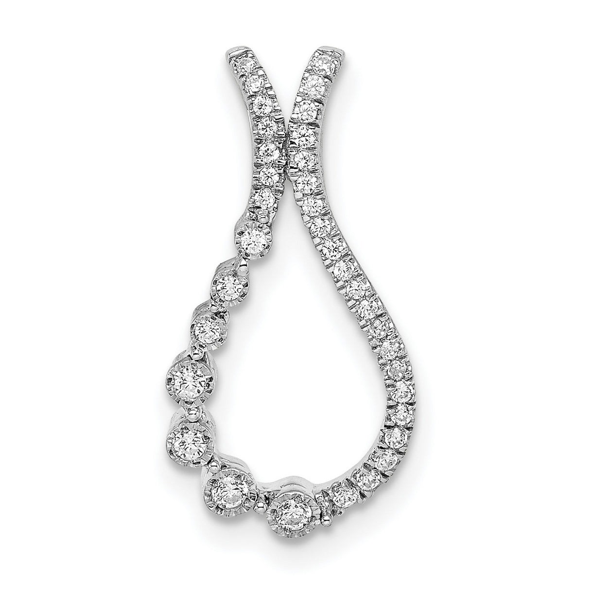 14k White Gold Teardrop Pendant with Diamond Accents, Open Loop Chain Slide Design