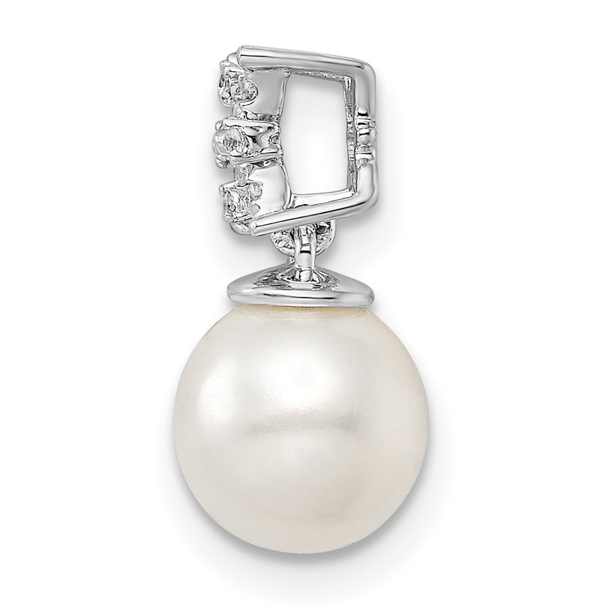14k White Gold Pendant with Diamond Starburst and Round Cultured Pearl, Bridal Jewelry