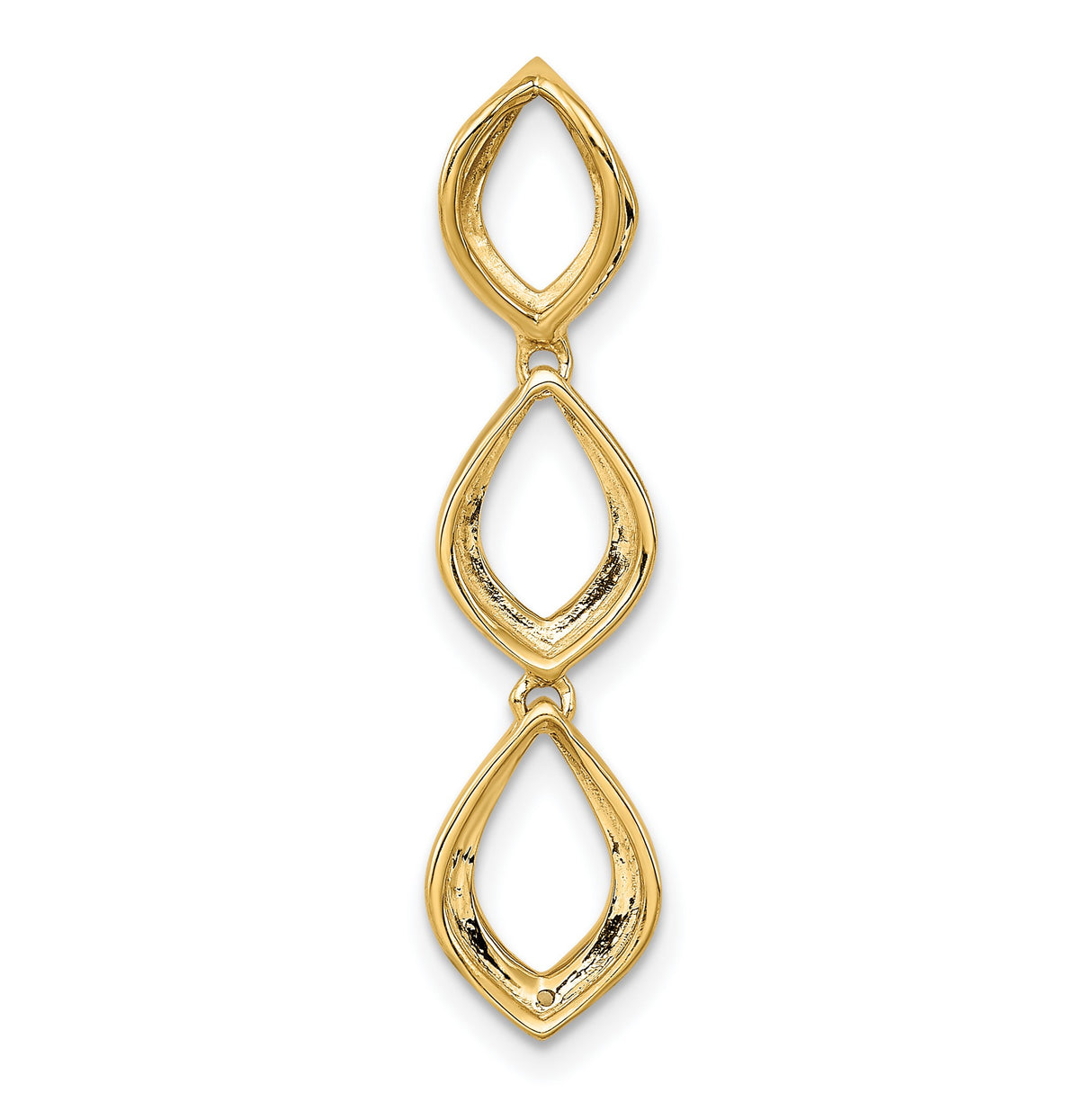 14k Yellow Gold Pendant with Diamonds, Three Marquise Links, Leaf Design