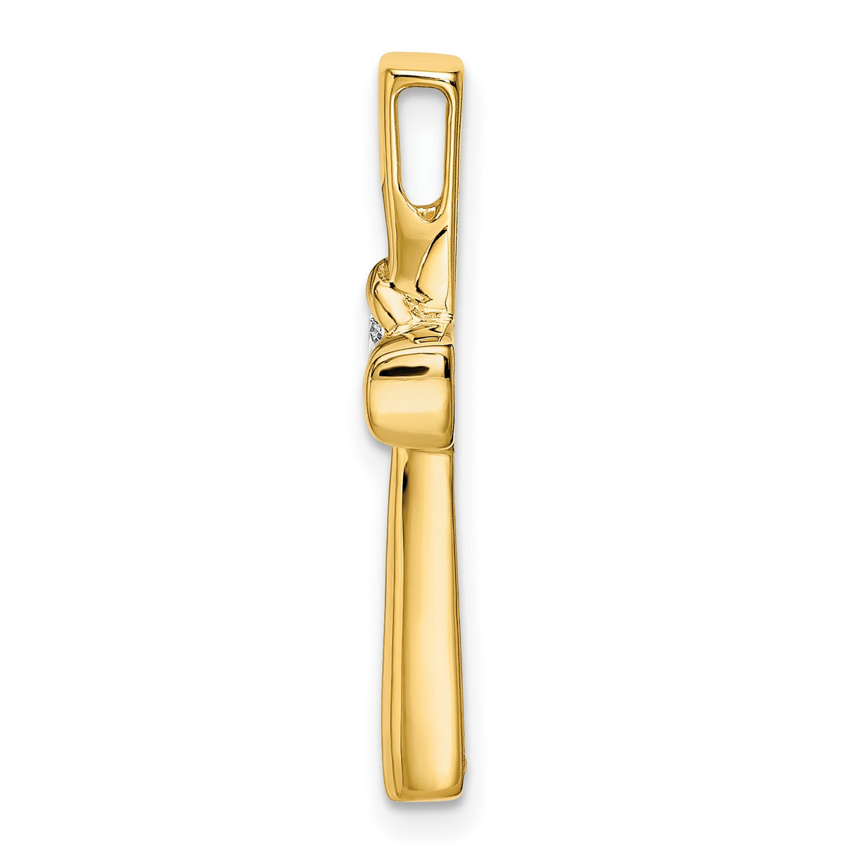 14k Yellow Gold Cross Pendant with Diamond Center, Polished Slide Design for Men and Women