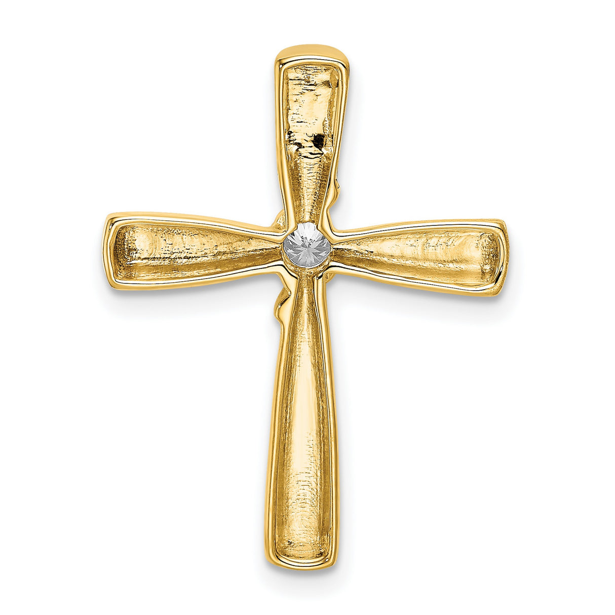 14k Yellow Gold Cross Pendant with Diamond Center, Polished Slide Design for Men and Women