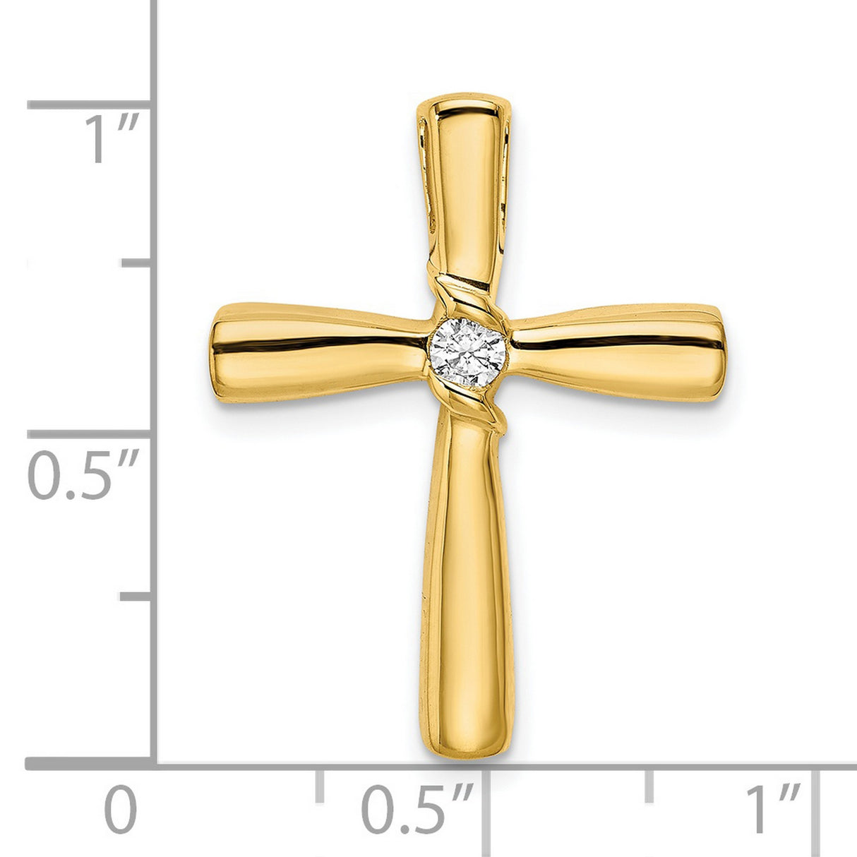 14k Yellow Gold Cross Pendant with Diamond Center, Polished Slide Design for Men and Women