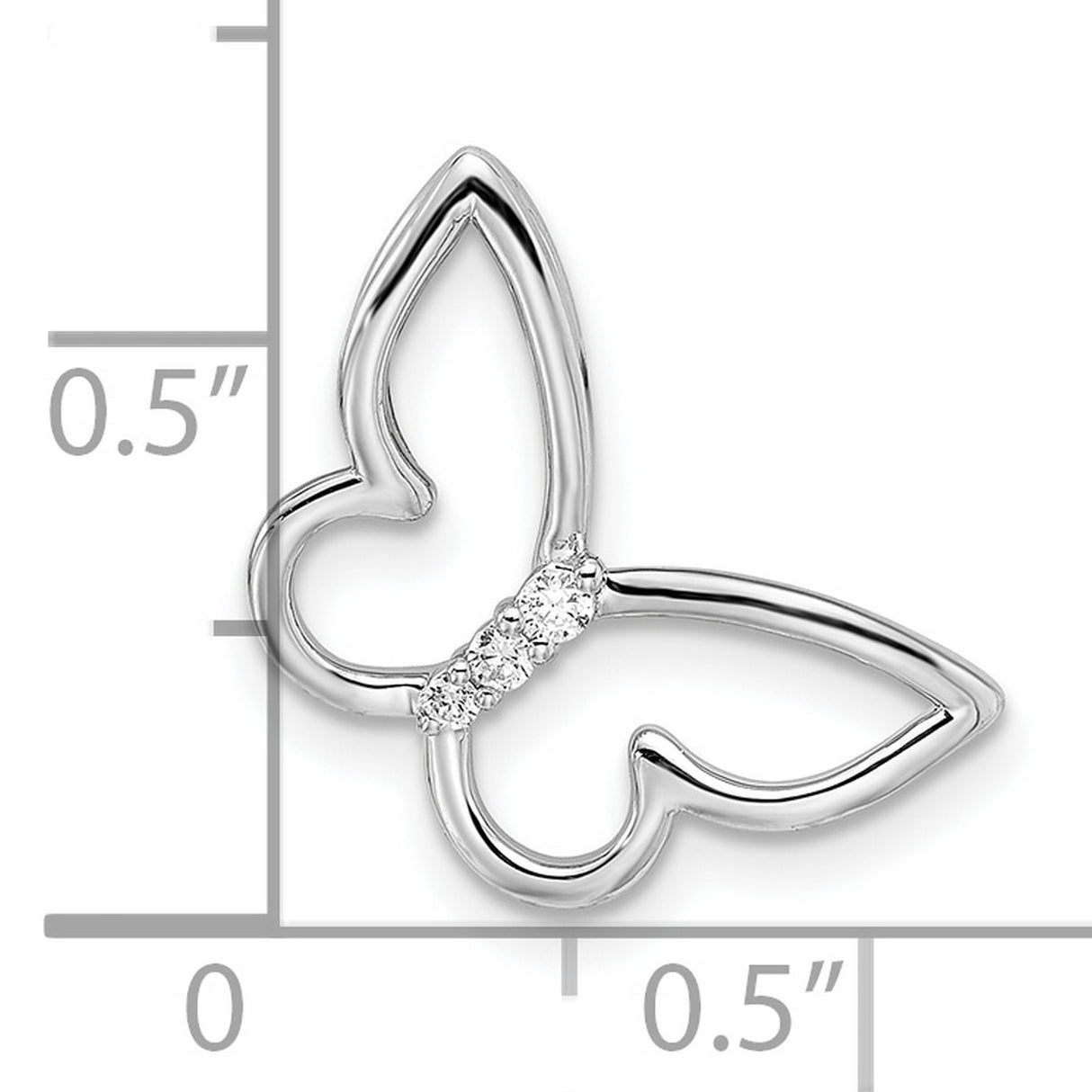 10k White Gold Butterfly Pendant with Diamond Accent and Polished Finish