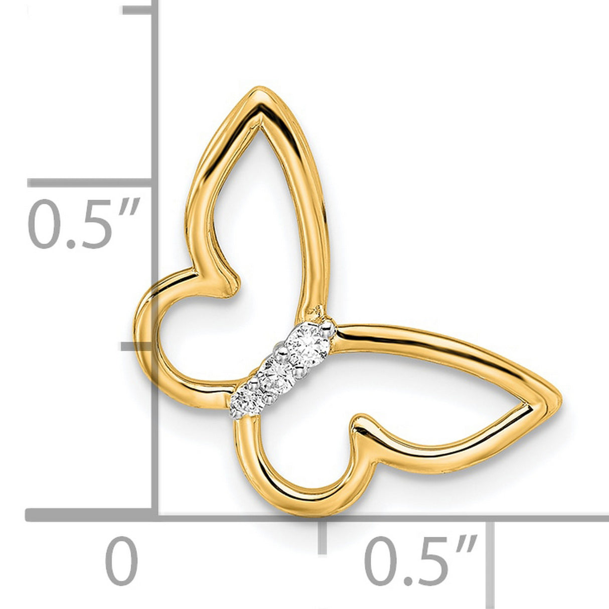 14k Yellow Gold Butterfly Pendant with Diamond Accent, Open Design Nature-Inspired Jewelry