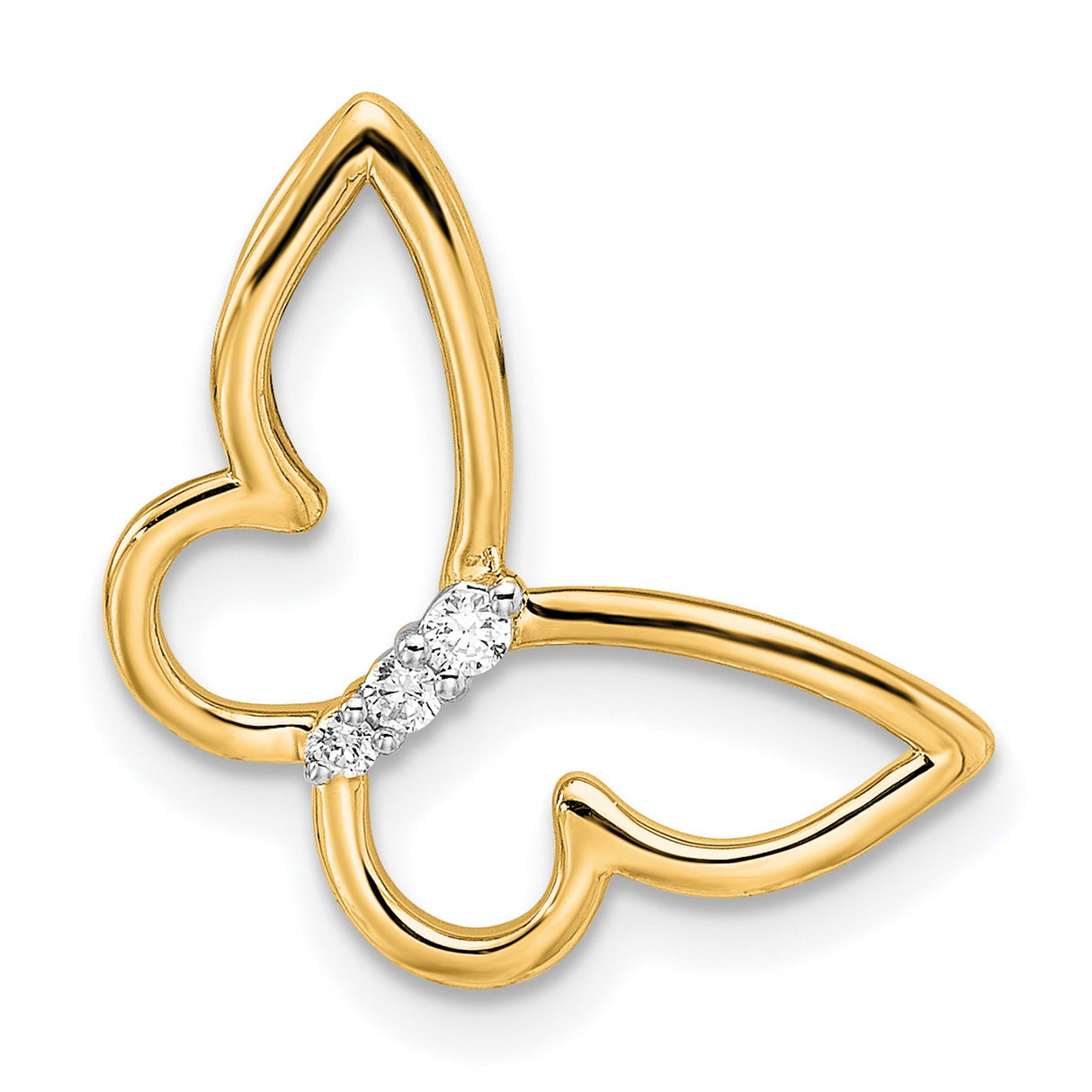 14k Yellow Gold Butterfly Pendant with Diamond Accent, Open Design Nature-Inspired Jewelry